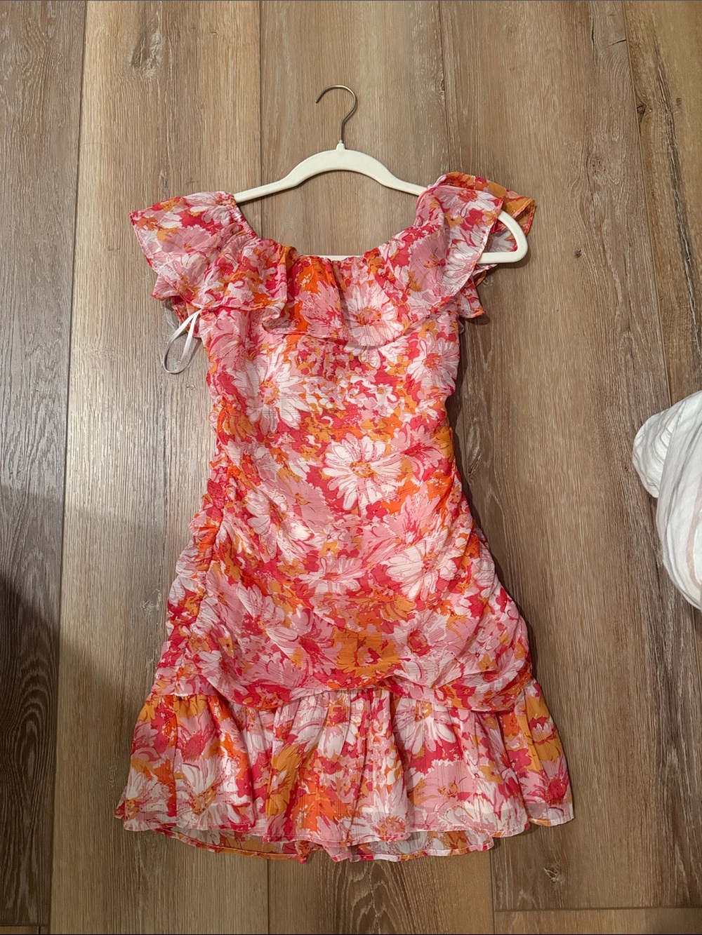 Hello Molly Pink & Orange Floral Ruffle Mini Dress